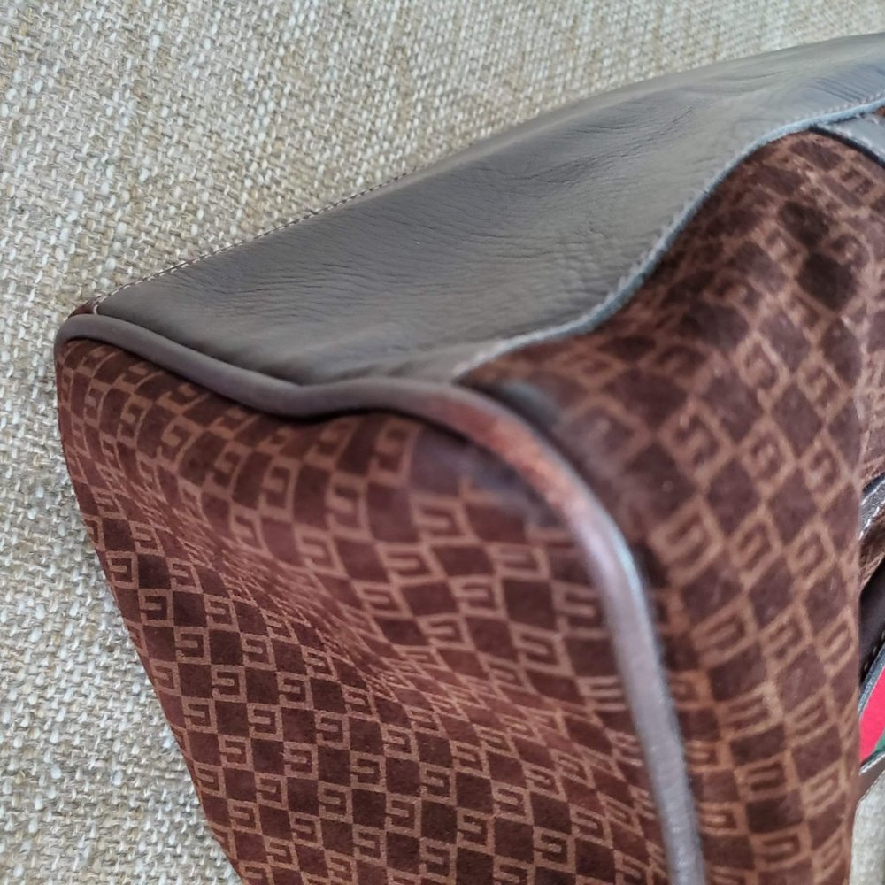 Authentic Vintage Gucci Boston Handbag Brown Suede - Picture 13 of 15
